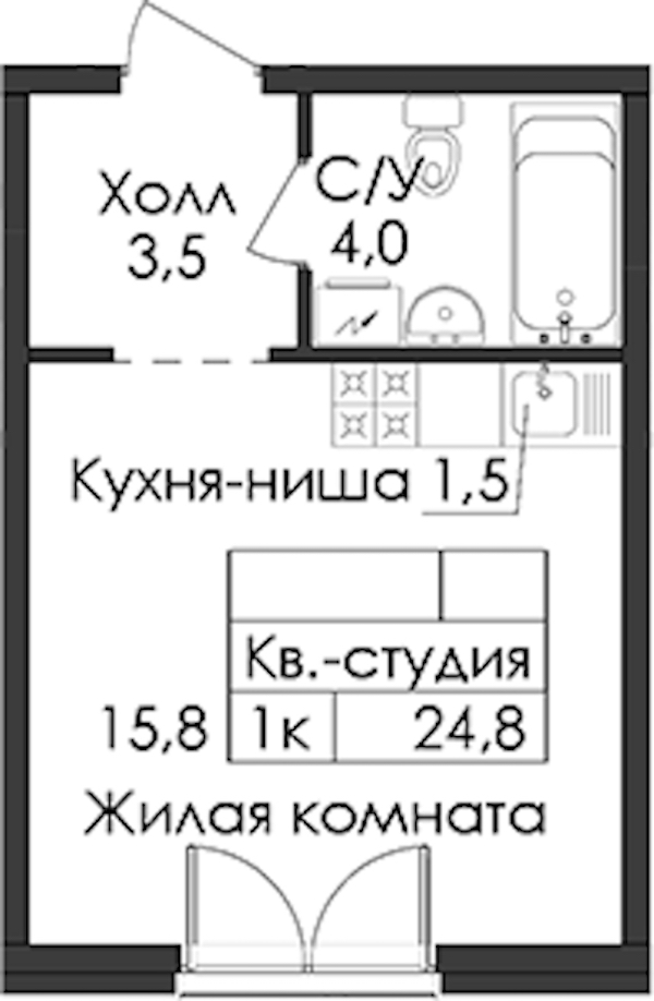 Квартира студия 24.8 м², 7/9 эт., ЖК «Лермонтовский 54»